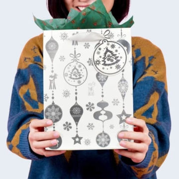 UNIQOOO Metallic Silver Christmas Gift Bags - 12Pcs Assorted