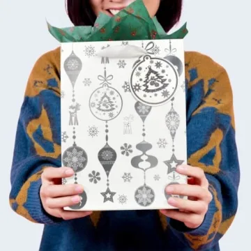 UNIQOOO Metallic Silver Christmas Gift Bags - 12Pcs Assorted