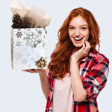 UNIQOOO Metallic Silver Christmas Gift Bags - 12Pcs Assorted