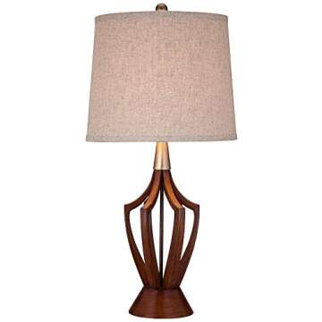 360 Lighting St. Claire Mid Century Modern Table Lamp 30 3/4" Tall Wood Brown Open Vase Taupe Fabric...