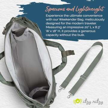 Itzy Ritzy Dream Weekender Travel Bag - Lightweight Overnight & Hospital Bag Features Base Compartment, 12 Pockets including 2 Insulated Bottle Pockets & Luggage Attachment (Cloud Camo)