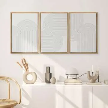 SIGNWIN Framed Canvas Print Wall Art Set Geometric Duotone Futuristic Arches Shapes Abstract Illustrations Modern Art Decorative Nordic Calm/Zen for Living Room, Bedroom, Office - 16"x24"x3 Natural