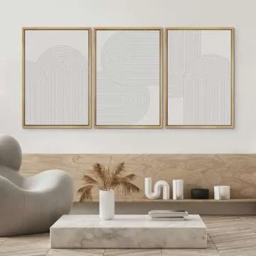 SIGNWIN Framed Canvas Print Wall Art Set Geometric Duotone Futuristic Arches Shapes Abstract Illustrations Modern Art Decorative Nordic Calm/Zen for Living Room, Bedroom, Office - 16"x24"x3 Natural