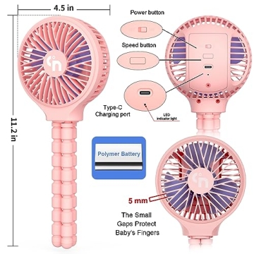 WiHoo Baby Stroller Fan, Clip On Portable Rechargeable Battery Operated Mini Handheld Car Seat Small USB Desk Personal Fan for Stroller Accessories/Crib/Home Office