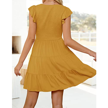 ZESICA Bohemian Ruffle Smocked Summer Mini Dress for Women