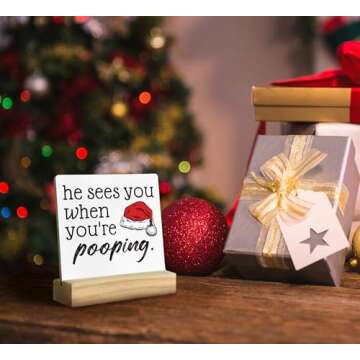 Funny Christmas Bathroom Sign Decor for Guest Toilets