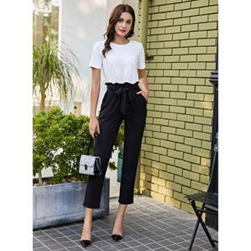 KANCY KOLE Women Paper Bag Pants High Waist with Pockets Tie Casual Cropped Trousers S-XXL