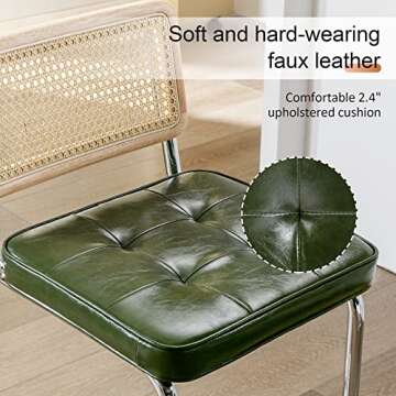 ONEVOG Green Rattan Bar Stool, 24 Inch Counter Height Bar Chairs with Natural Cane Back, Leather Counter Seats, Solid Wood Frame, Chrome Legs, Upholstered Stools Cantilevered Design