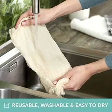 Organic Cheesecloth Nut Milk Bag Strainer 3-Pack, GOTS Certified Cheese Cloths for Straining Food, Yogurt, Juice, Cold Brew Coffee & Tea Filter - Reusable Butter Muslin Greek Yogurt Strainer