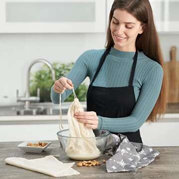 Organic Cheesecloth Nut Milk Bag Strainer 3-Pack, GOTS Certified Cheese Cloths for Straining Food, Yogurt, Juice, Cold Brew Coffee & Tea Filter - Reusable Butter Muslin Greek Yogurt Strainer