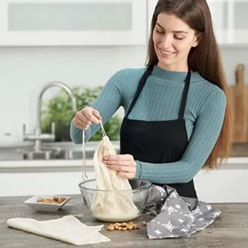 Organic Cheesecloth Nut Milk Bag Strainer 3-Pack, GOTS Certified Cheese Cloths for Straining Food, Yogurt, Juice, Cold Brew Coffee & Tea Filter - Reusable Butter Muslin Greek Yogurt Strainer