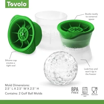Tovolo Golf Ball Shaped Ice Molds, Assorted Set of 2 - Large Ice Mold Gift Set - Sports Themed Unique Ice Mold Chills Drinks - Odor-Free Freezer Storage, Dishwasher-Safe with Silicone Plunger