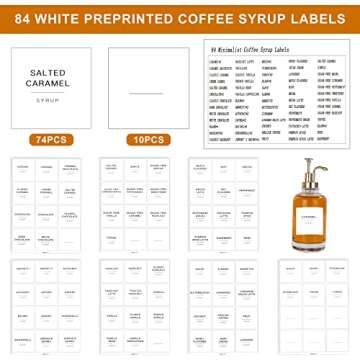 84 Pieces Pantry Labels, Self-Adhesive Labels for Food Containers, Minimalist Waterproof Kitchen Food Labels Preprinted Jar Labels for Storage Bins Coffee Station Syrup Dispenser Labels Blank Labels