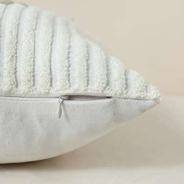 Oirpro Neutral Boho Throw Pillow Covers 18x18 Pack of 2 Modern Striped Patchwork Farmhouse Pillow Covers Decorative for Couch Sofa Bed Outdoor Grey and White Pillow Covers