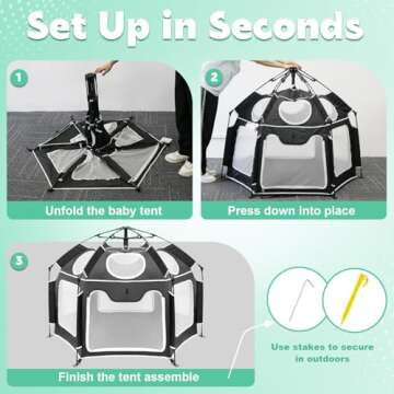 Baby Playpen with UV Canopy, Portable 1-Click Set Up Baby Tent, Toddler Play Yard for Indoor, Outdoor, Foldable Playpen for Beach, Camping, Home, Lightweight Versatile Toddler Tent, with Travel Bag