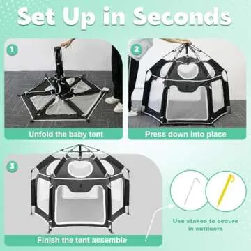 Baby Playpen with UV Canopy, Portable 1-Click Set Up Baby Tent, Toddler Play Yard for Indoor, Outdoor, Foldable Playpen for Beach, Camping, Home, Lightweight Versatile Toddler Tent, with Travel Bag