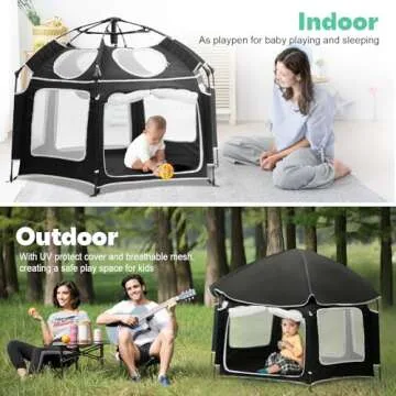 Baby Playpen with UV Canopy, Portable 1-Click Set Up Baby Tent, Toddler Play Yard for Indoor, Outdoor, Foldable Playpen for Beach, Camping, Home, Lightweight Versatile Toddler Tent, with Travel Bag