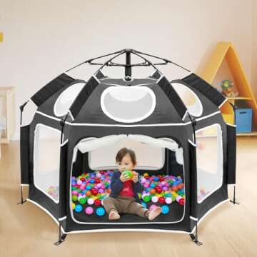 Baby Playpen with UV Canopy, Portable 1-Click Set Up Baby Tent, Toddler Play Yard for Indoor, Outdoor, Foldable Playpen for Beach, Camping, Home, Lightweight Versatile Toddler Tent, with Travel Bag