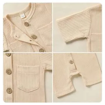 TITKKOP Newborn Baby Boy Clothes 0-3 Months 2 Pack Solid Romper Short Sleeve One-Piece Jumpsuits Unisex Baby Clothes(Light Green+Beige)