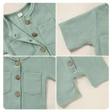 TITKKOP Newborn Baby Boy Clothes 0-3 Months 2 Pack Solid Romper Short Sleeve One-Piece Jumpsuits Unisex Baby Clothes(Light Green+Beige)