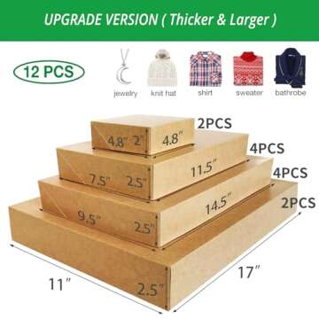 12 Kraft Gift Wrap Boxes with Lids for wrapping Large Clothes and 80 Count Foil Christmas Tag Sticke...
