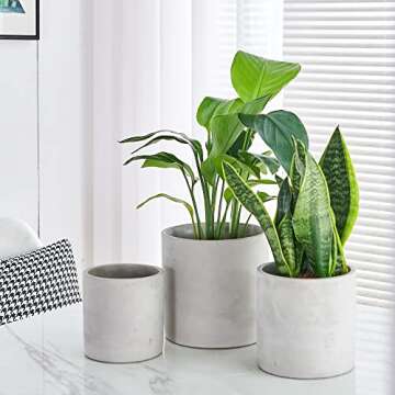 Tagobar Plant Pots Cement Planter Indoor- Modern 6.7 Inch Grey Flower Pot with Drainage Hole for Home Office Decor (Plant Not Included)