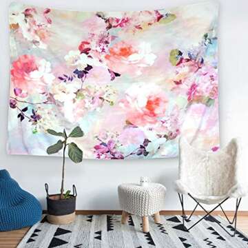 Jiamingyang Flower Elephant Print Wall Hanging Tapestry Bohemian Room Decor Bedding Rug (Large/80" x 60", Pink Flower)