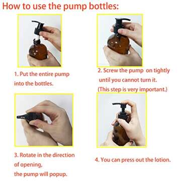 BPFY 4 Pack 16 oz Amber Glass Bottles with Pumps for Shampoo, Essential Oils, Cleaning Products, Lot...