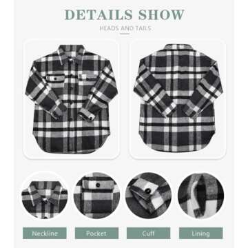 Women's Button Down Plaid Flannel Shirt Boyfriend Long Sleeve Oversized Blouses Tops 6017 Black Medium