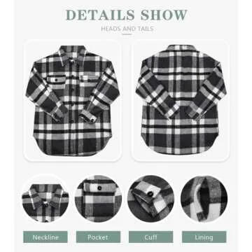 Women's Button Down Plaid Flannel Shirt Boyfriend Long Sleeve Oversized Blouses Tops 6017 Black Medium