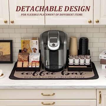 ANBOXIT Coffee Station Organizer for Countertop, Condiment Storage Caddy, Coffee Bar Supplies Organizer for Home, Office and Breakroom - Wooden, Black, 9 Compartment, Two-in-One