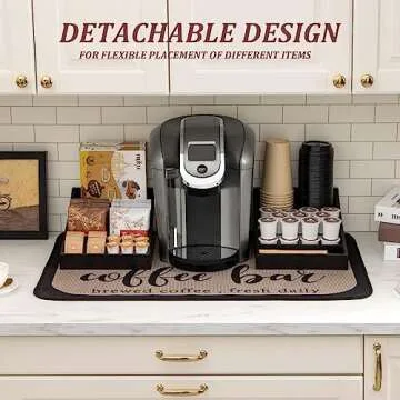 ANBOXIT Coffee Station Organizer for Countertop, Condiment Storage Caddy, Coffee Bar Supplies Organizer for Home, Office and Breakroom - Wooden, Black, 9 Compartment, Two-in-One