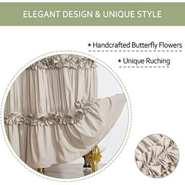 Homechoice Decor Camel Ruffle Shower Curtain, Vintage Handcrafted Bow Tie Ruched Microfiber Bath Cur...