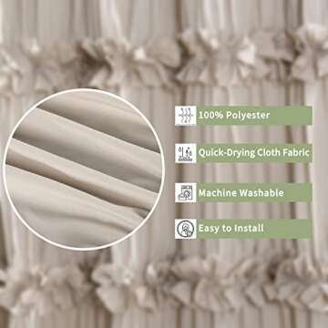 Homechoice Decor Camel Ruffle Shower Curtain, Vintage Handcrafted Bow Tie Ruched Microfiber Bath Curtain for Master Bathroom with 12 Buttonholes, 72" W x 72" H (LQ-10)