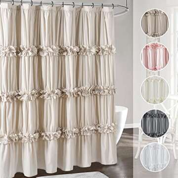 Homechoice Decor Camel Ruffle Shower Curtain, Vintage Handcrafted Bow Tie Ruched Microfiber Bath Curtain for Master Bathroom with 12 Buttonholes, 72" W x 72" H (LQ-10)