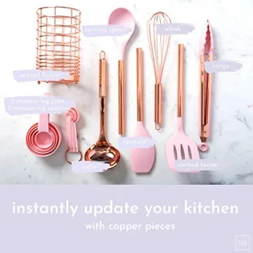 Stylish Copper and Pink Kitchen Utensils Set
