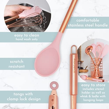 Stylish Copper and Pink Kitchen Utensils Set