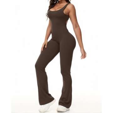 Wenlia Women's Stylish Workout Flare Jumpsuit - Comfort Meets Fashion