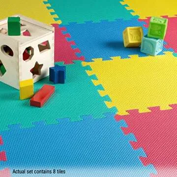 Interlocking Floor Mats - 8-Piece Nontoxic Exercise Mat or Play Mat for Toddlers, Babies or Kids - Foam Padding for Home Gym by Stalwart (Multicolor)