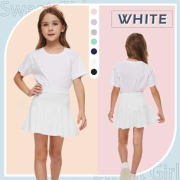 Neutocd Toddler Little Girls Skirts Skorts Elastic Flared Plain Pleated Tennis Skater Skirts for Girls Kids Built in Shorts Black/White