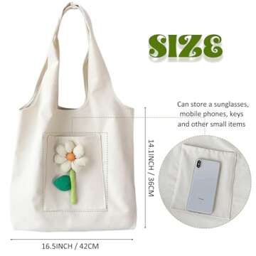 Stylish MOCCNORA 3D Flower Canvas Tote Bag for Women