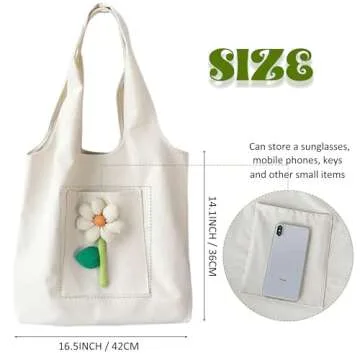 Stylish MOCCNORA 3D Flower Canvas Tote Bag for Women