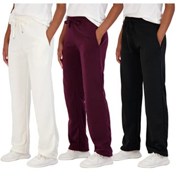 Real Essentials Womens Fleece Open Women Sweatpant Bottom Sweatpants Running Pant Baggy Wide Leg Jog...