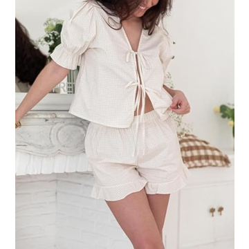 Stylish Y2K Plaid Pajama Short Set for Women