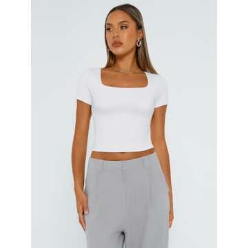 Trendy Queen Women's Square Neck Crop Top - Stylish & Soft Short Sleeve Tees