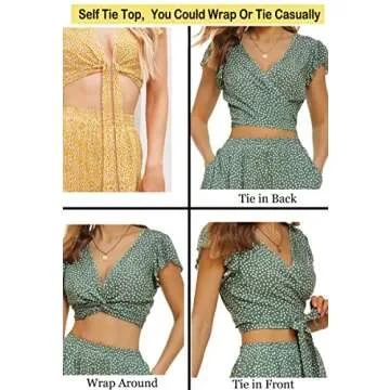 Hotouch 2 Piece Midi Dress for Women Summer Crop Top Set High Waisted Two Piece Outfits Floral Self Tie Knot Crop Top and Midi Skirt Set