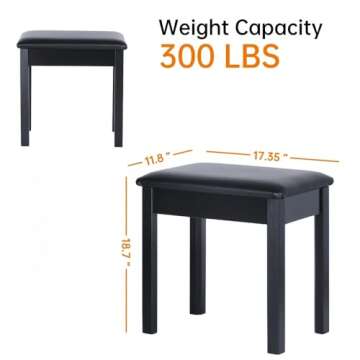 Solid Wood Piano Stool with Hidden Storage for Comfort