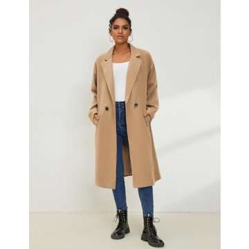 UANEO Women's Oversized Wool Blend Trench Coat Light Khaki