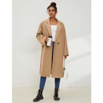 UANEO Women's Oversized Wool Blend Trench Coat Light Khaki