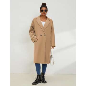 UANEO Women's Oversized Wool Blend Trench Coat Light Khaki
